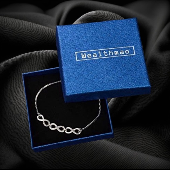 Infinity Bracelet 18k White Gold Plated Cubic Zirconia Hypoallergenic 3 Charms - Picture 5 of 6